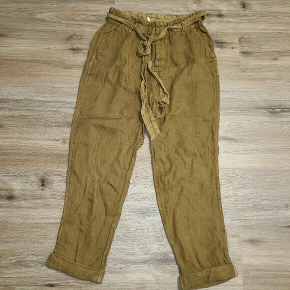 Free People Like This Paper Bag Tie-waist High Rise Linen Pants Cuffed - Picture 1 of 6